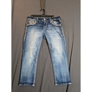 Rock Revival Felina Easy Crop Womens Jeans Size 30 Distressed Blue Denim